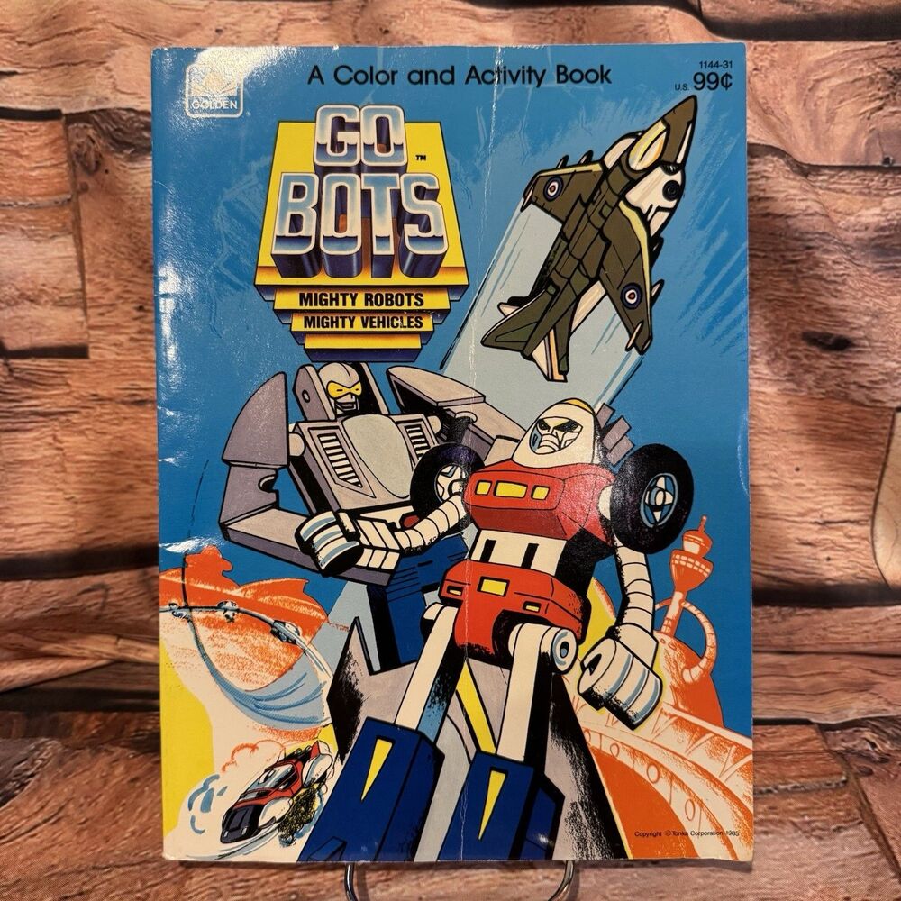 Vintage 1985 Golden Go Bots Mighty Robots Vehicles Coloring Book Tonka Cars Used